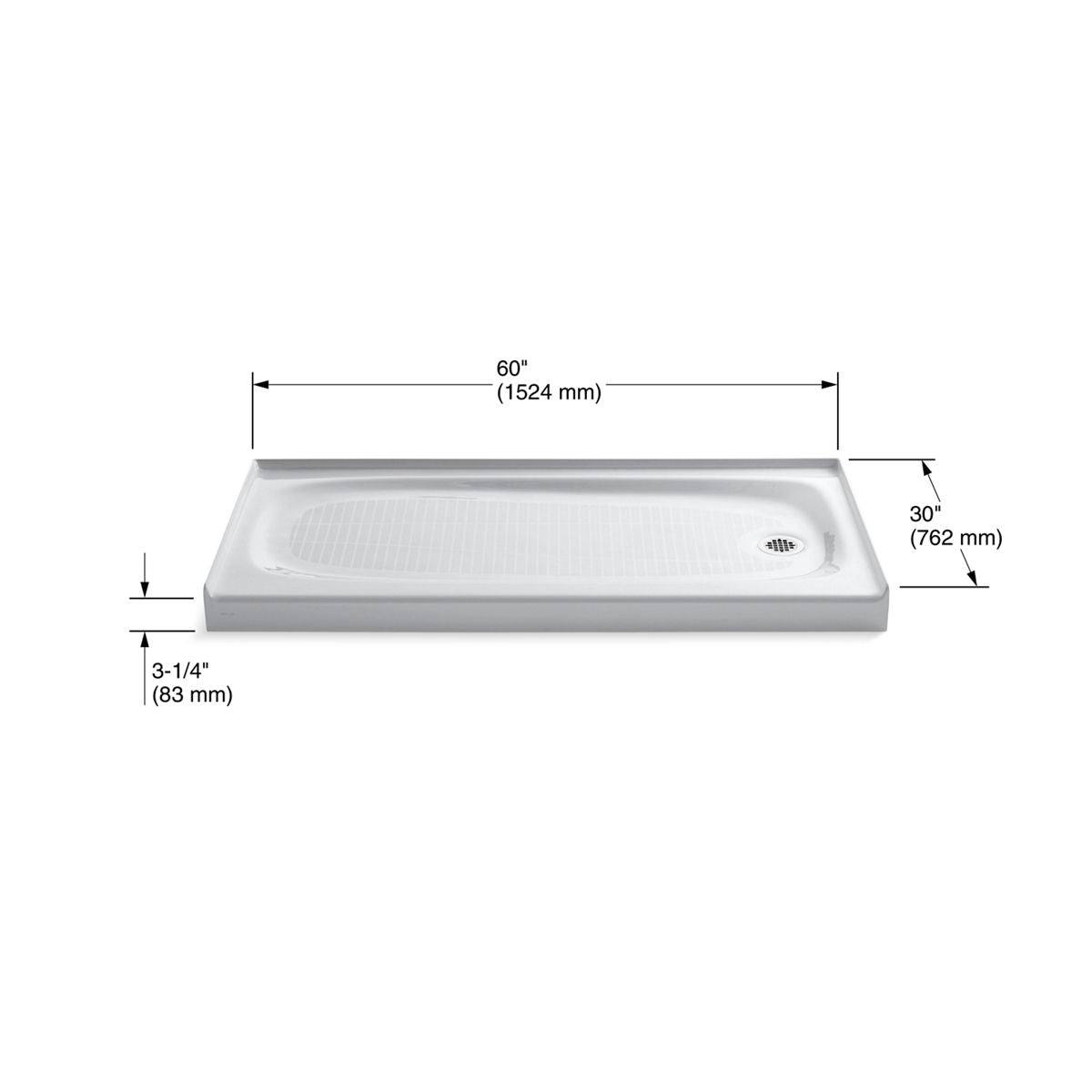 KOHLER K-9054-NY Salient 60" X 30" Alcove Shower Base, Right Drain - Dune