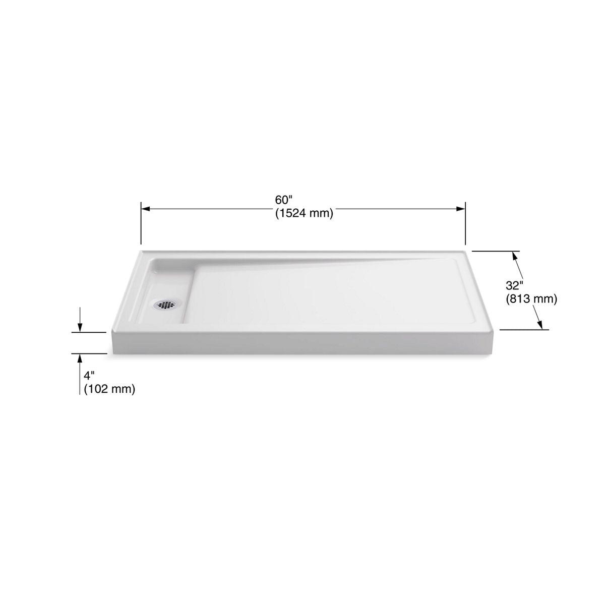 KOHLER K-9163-96 Bellwether 60" X 32" Alcove Shower Base, Left Drain - Biscuit