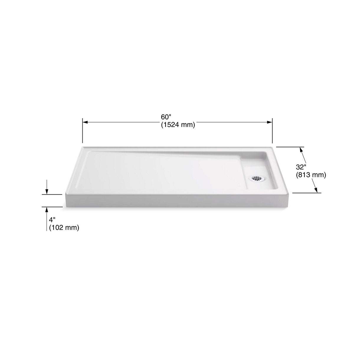 KOHLER K-9164-0 Bellwether 60" X 32" Alcove Shower Base, Right Drain - White