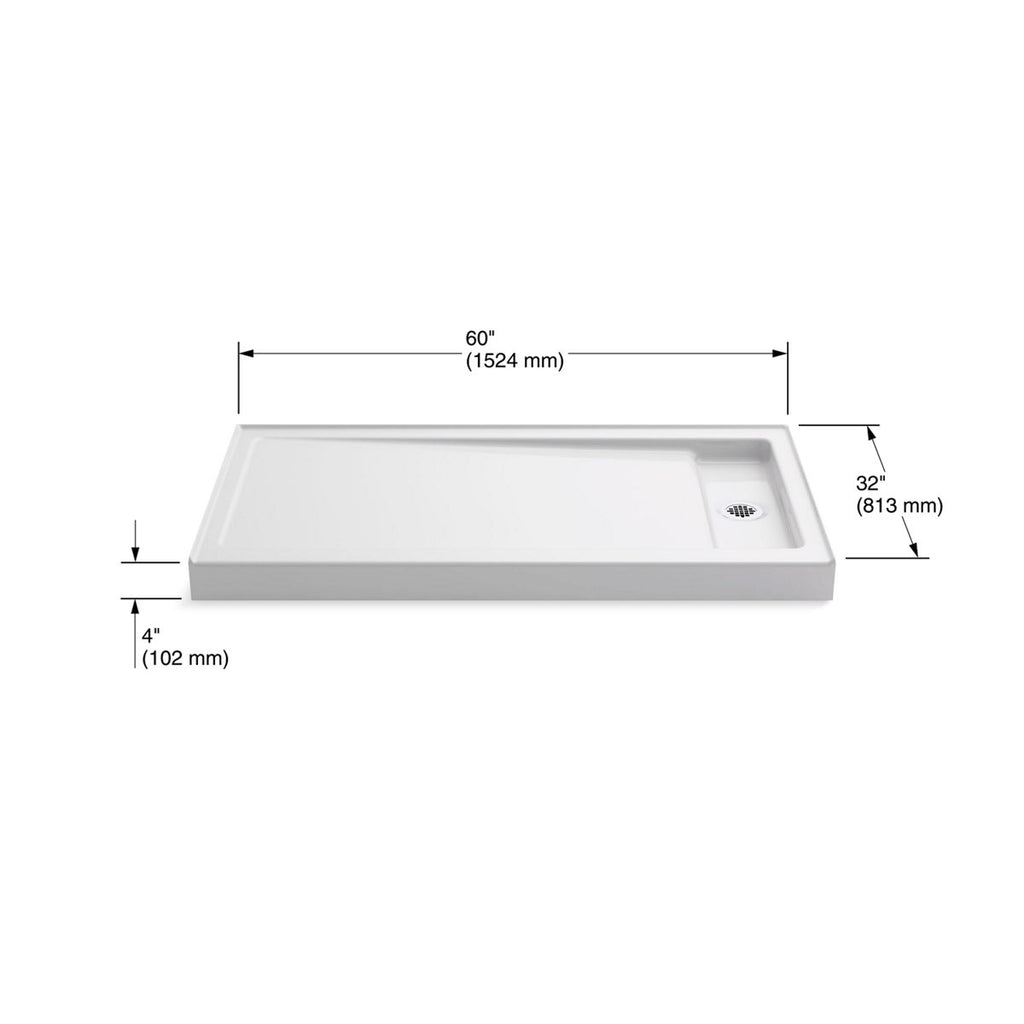 KOHLER K-9166-NY Bellwether 60" X 32" Alcove Shower Base, Right Offset Drain - Dune