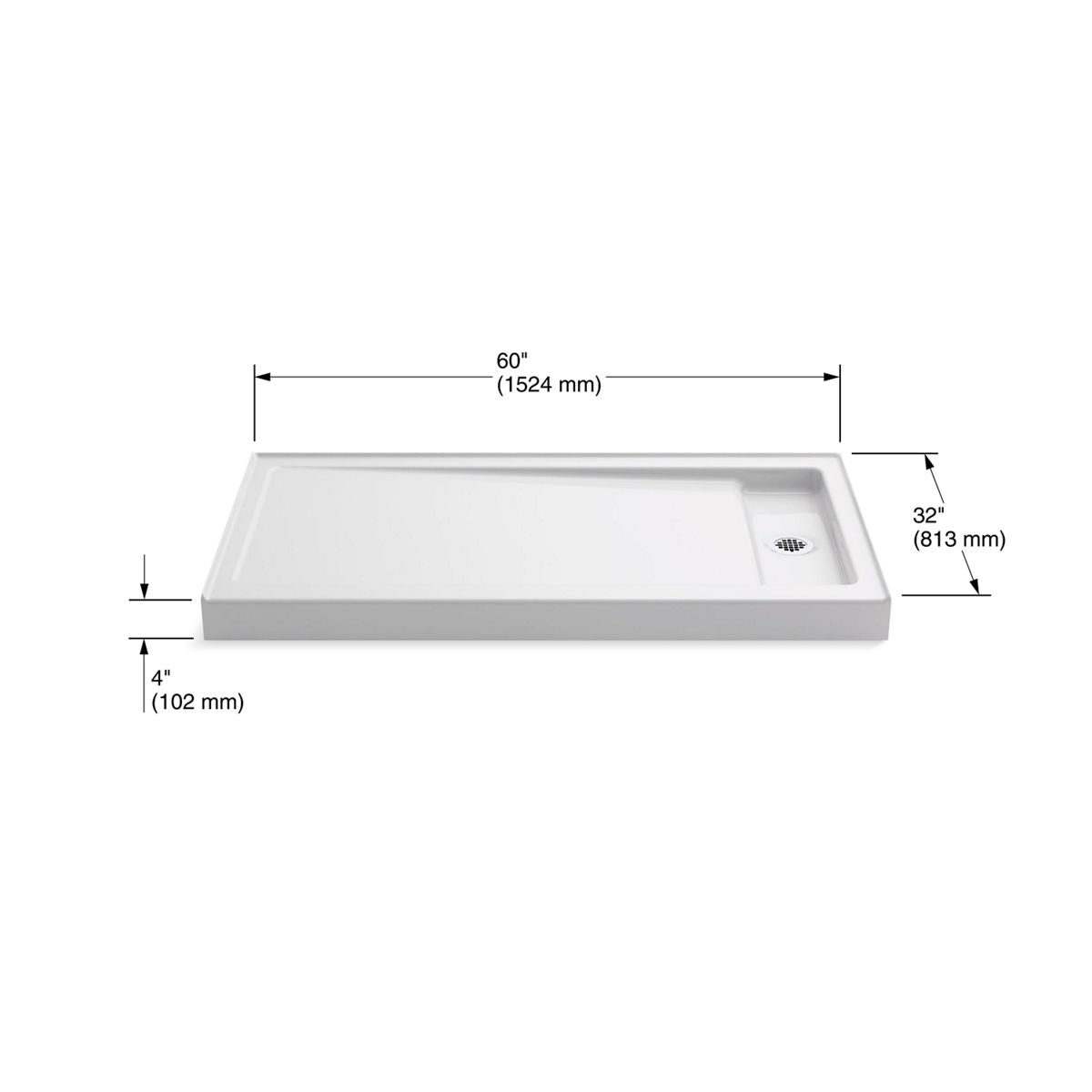 KOHLER K-9166-NY Bellwether 60" X 32" Alcove Shower Base, Right Offset Drain - Dune