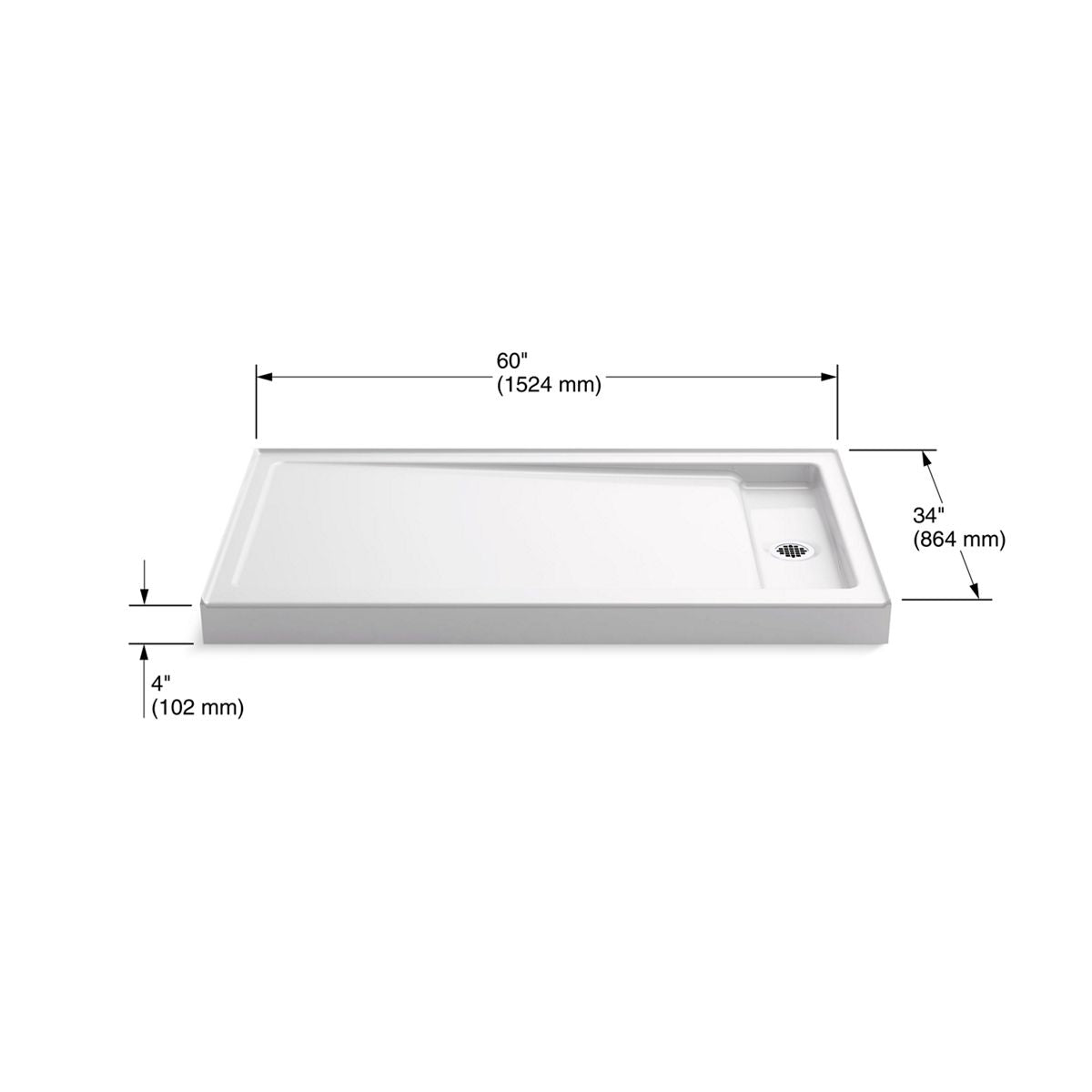 KOHLER K-9194-NY Bellwether 60" X 34" Alcove Shower Base, Right Offset Drain - Dune