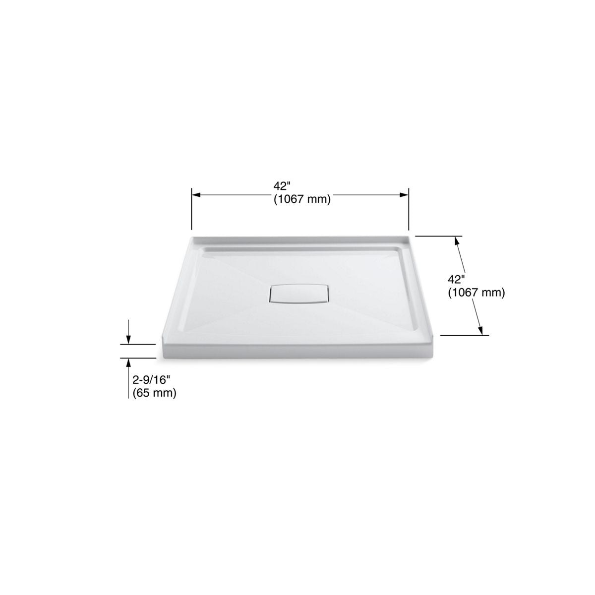 KOHLER K-9393-58 Archer 42" X 42" Alcove Shower Base, Center Drain - Thunder Grey