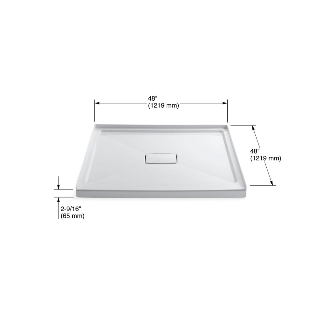 KOHLER K-9394-95 Archer 48" X 48" Alcove Shower Base, Center Drain - Ice Grey
