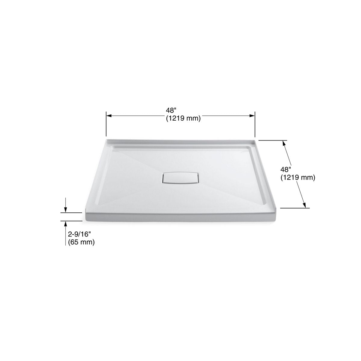 KOHLER K-9394-95 Archer 48" X 48" Alcove Shower Base, Center Drain - Ice Grey