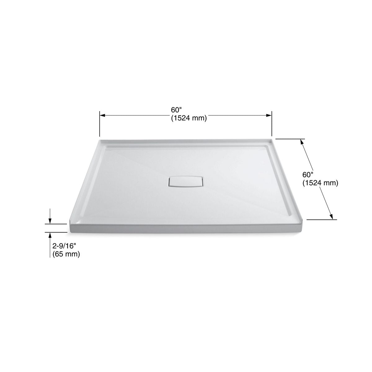 KOHLER K-9395-NY Archer 60" X 60" Alcove Shower Base, Center Drain - Dune