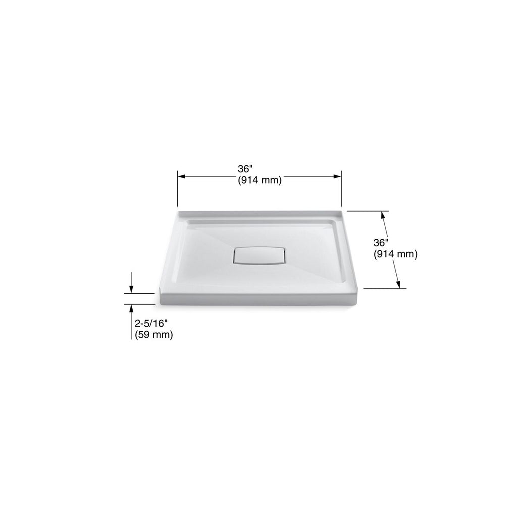 KOHLER K-9396-0 Archer 36" X 36" Alcove Shower Base, Center Drain - White