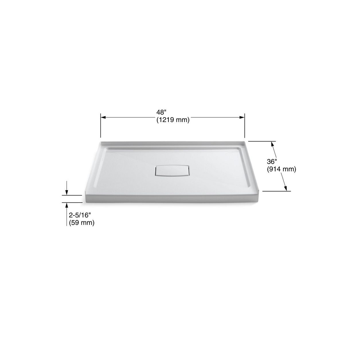 KOHLER K-9397-0 Archer 48" X 36" Alcove Shower Base, Center Drain - White