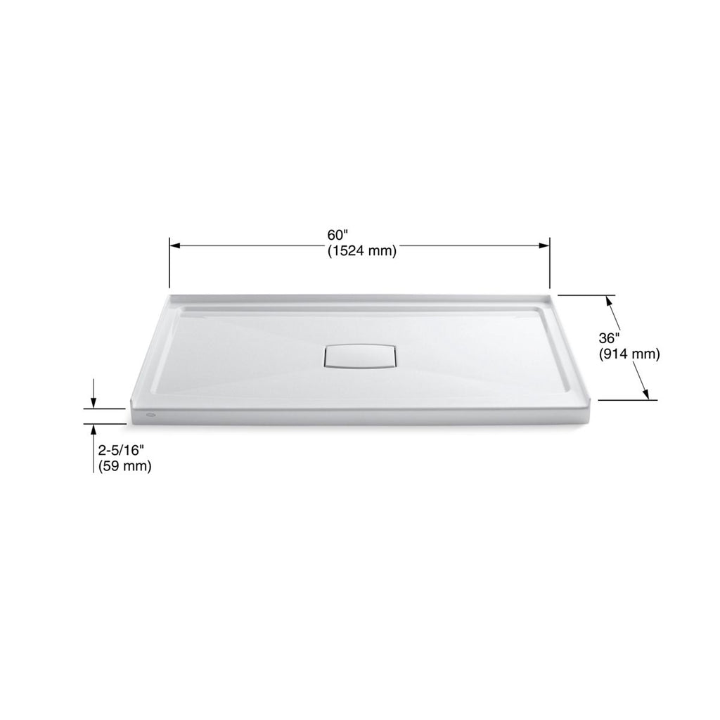 KOHLER K-9479-NY Archer 60" X 36" Alcove Shower Base, Center Drain - Dune