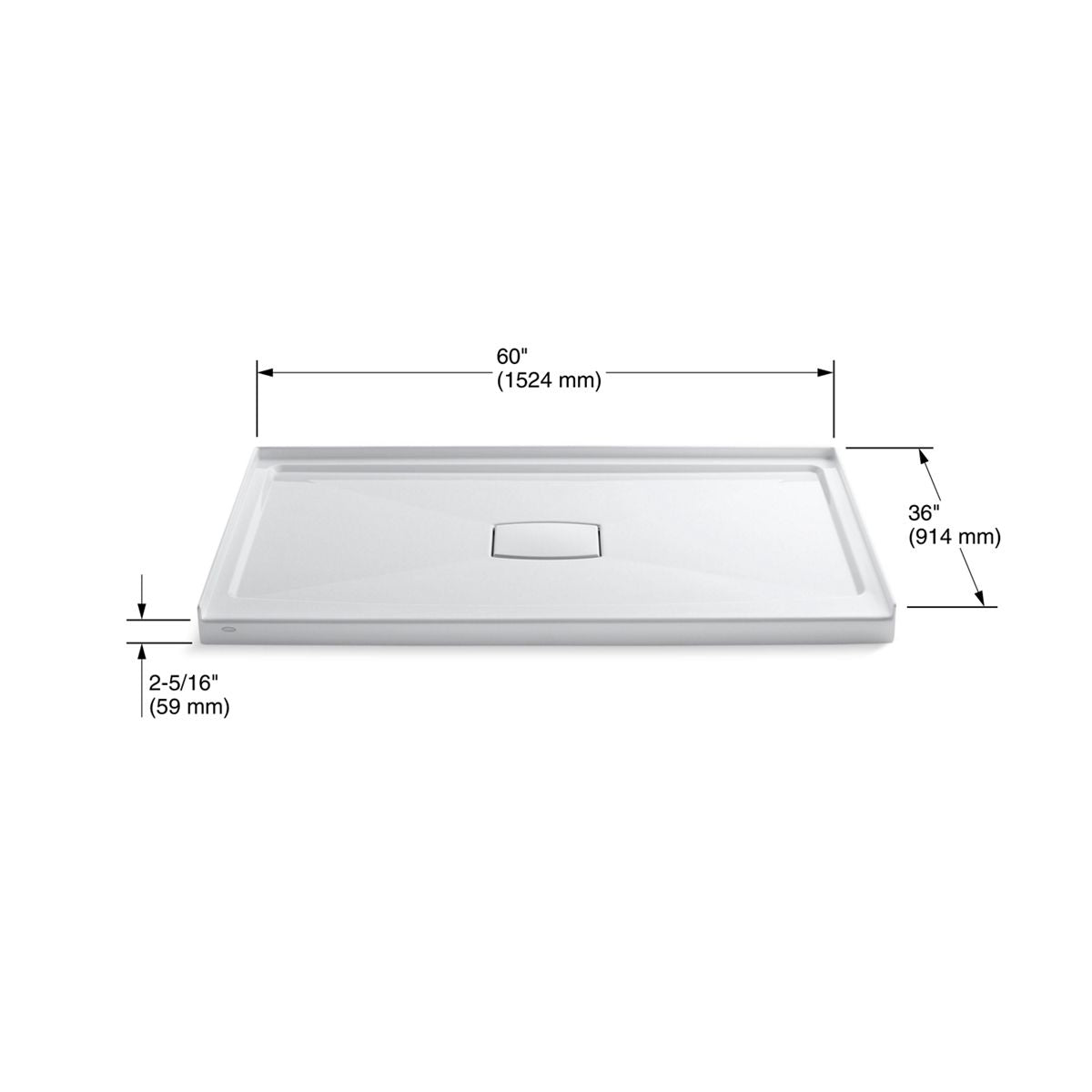 KOHLER K-9479-NY Archer 60" X 36" Alcove Shower Base, Center Drain - Dune