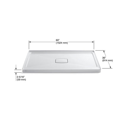 KOHLER K-9479-95 Archer 60" x 36" alcove shower base, center drain - Ice Grey