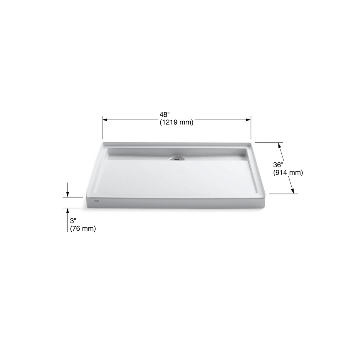 KOHLER K-9925-0 Groove 48" X 36" Alcove Shower Base, Rear Center Drain - White