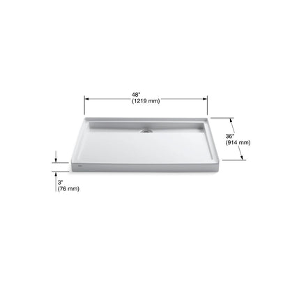 KOHLER K-9925-0 Groove 48" x 36" alcove shower base, rear center drain - White