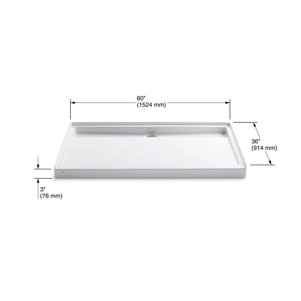 KOHLER K-9928-96 Groove 60" X 36" Alcove Shower Base, Center Drain - Biscuit