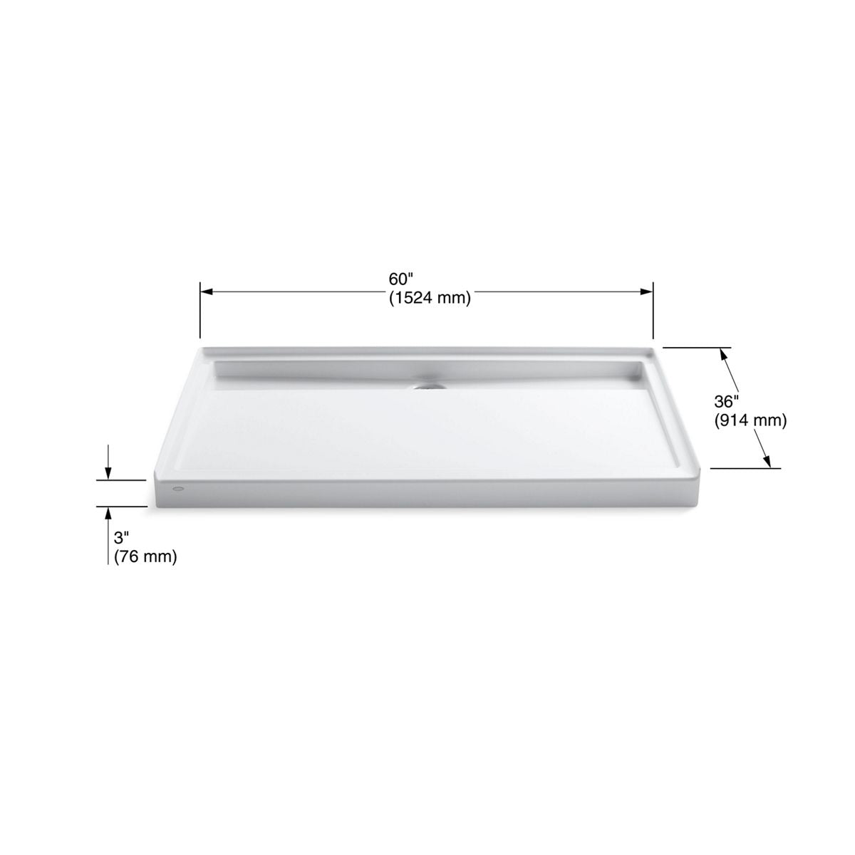 KOHLER K-9928-96 Groove 60" X 36" Alcove Shower Base, Center Drain - Biscuit