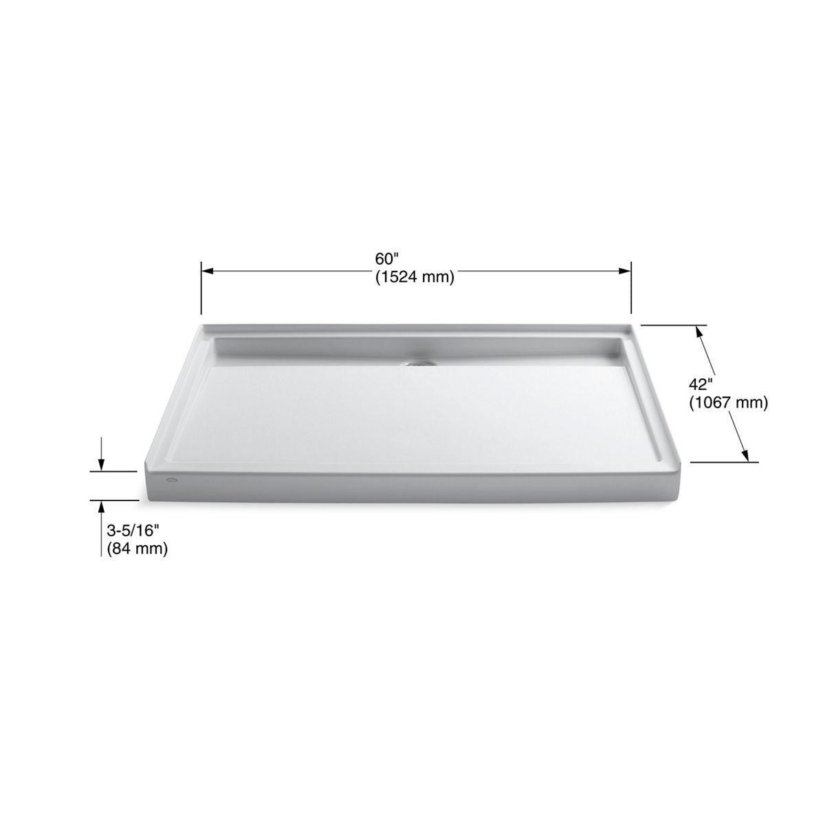 KOHLER K-9996-96 Groove 60" X 42" Alcove Shower Base, Rear Center Drain - Biscuit