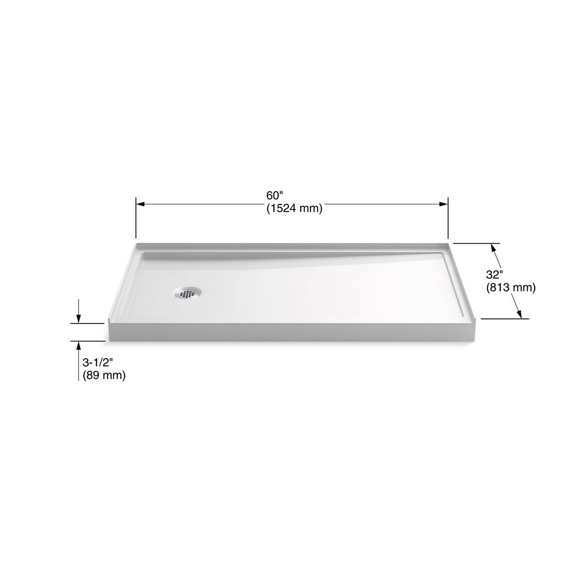KOHLER K-8459-96 Rely 60" X 32" Alcove Shower Base, Left Drain - Biscuit