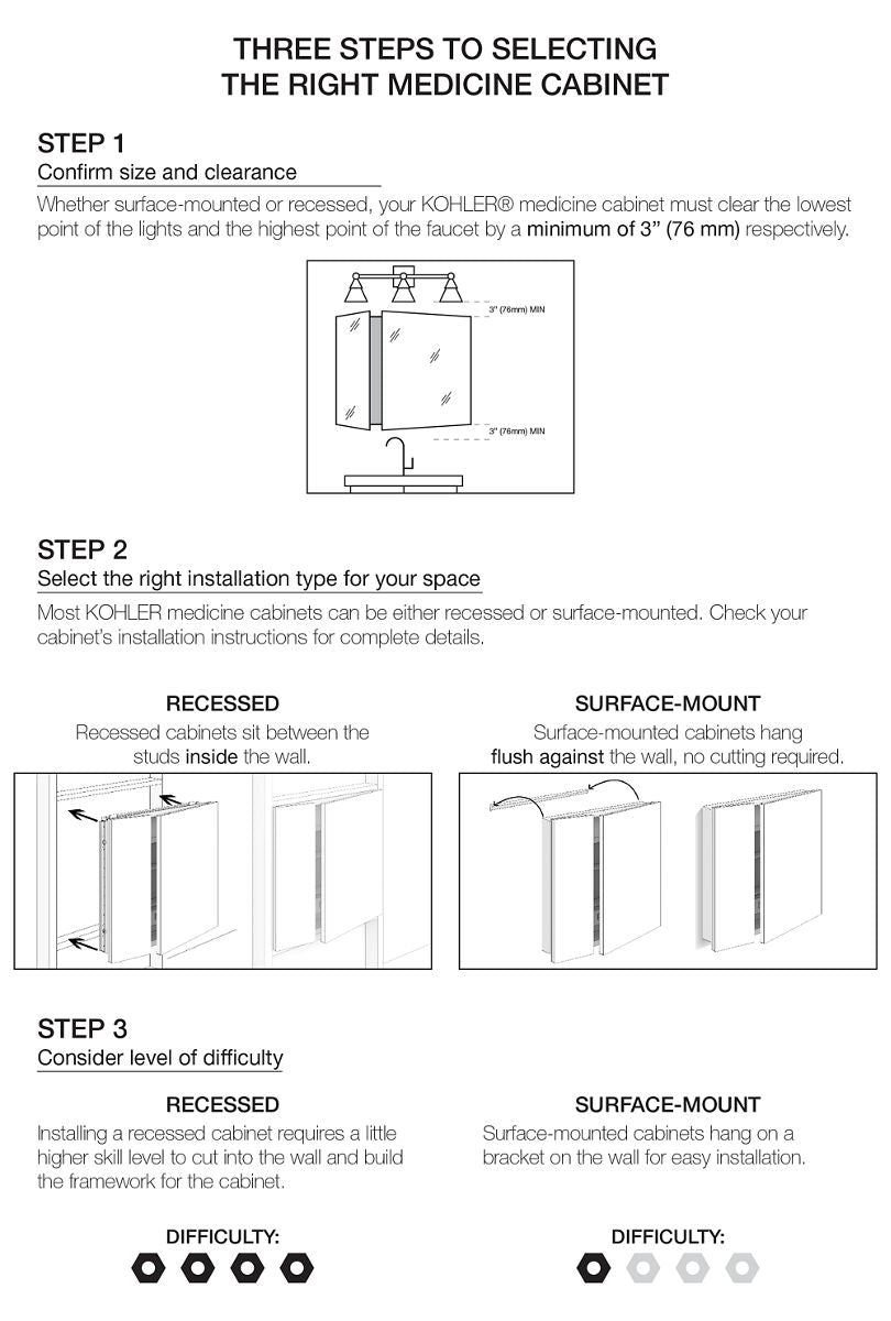 KOHLER K-2936-PG-SAA Catalan 24-1/8" W X 36-1/8" H Aluminum Single-Door Medicine Cabinet With 107 Degree Hinge - Satin Anodized Aluminum