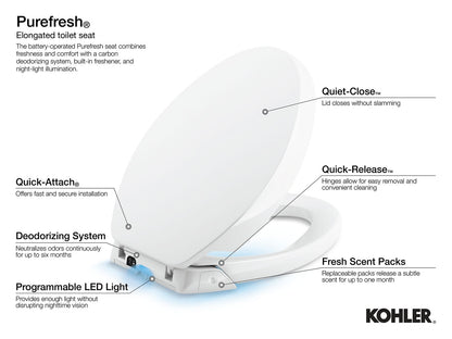 KOHLER K-5588-0 Purefresh Deodorizing elongated toilet seat - White
