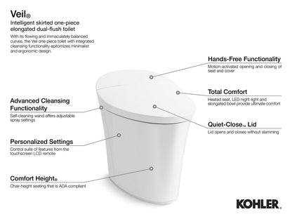 KOHLER K-5401-PA-HB1 Veil One-piece compact elongated smart toilet, dual-flush - Honed Black