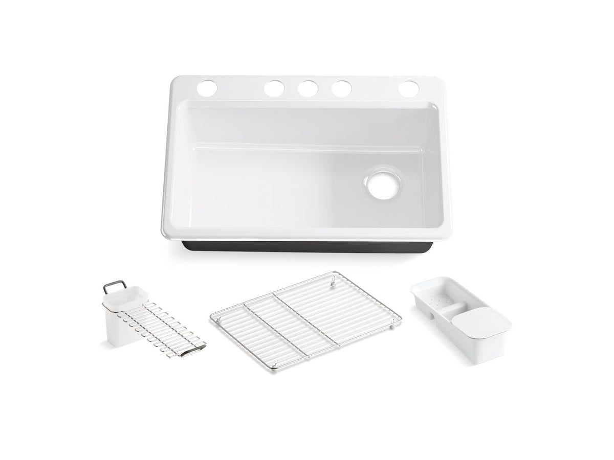 KOHLER K-5871-5UA3-TRF Riverby 33" Undermount Single-Bowl Workstation Kitchen Sink - Truffle