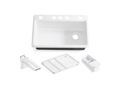 KOHLER K-5871-5UA3-0 Riverby 33" undermount single-bowl workstation kitchen sink - White