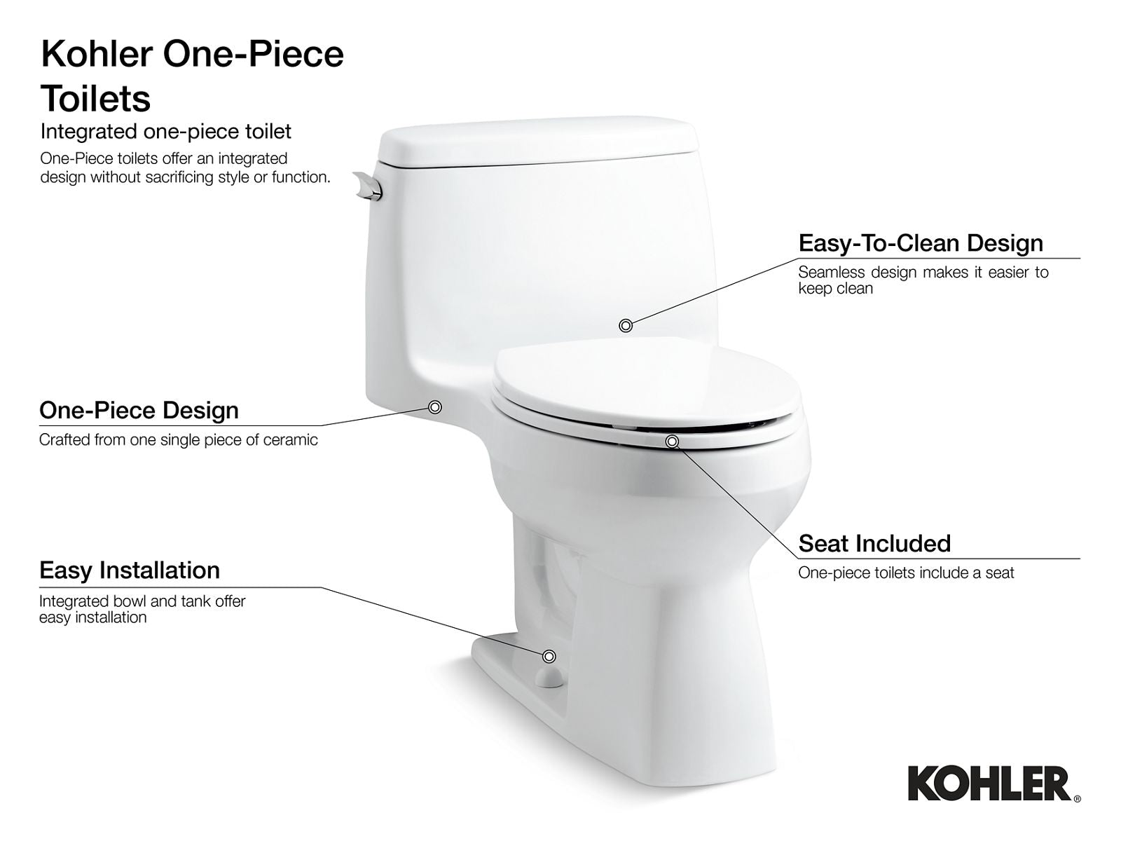 KOHLER K-3946-96 Adair One-Piece Elongated Toilet, 1.28 Gpf - Biscuit