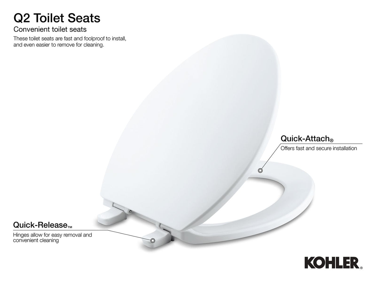 KOHLER K-4775-96 Brevia Quick-Release Round-Front Toilet Seat - Biscuit