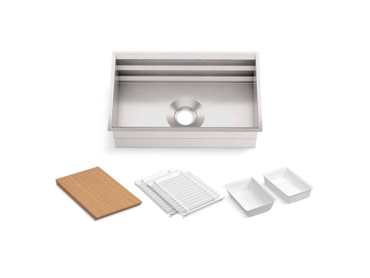 KOHLER K-23651-NA Prolific 29" Undermount Single-Bowl Workstation Kitchen Sink - Stainless Steel
