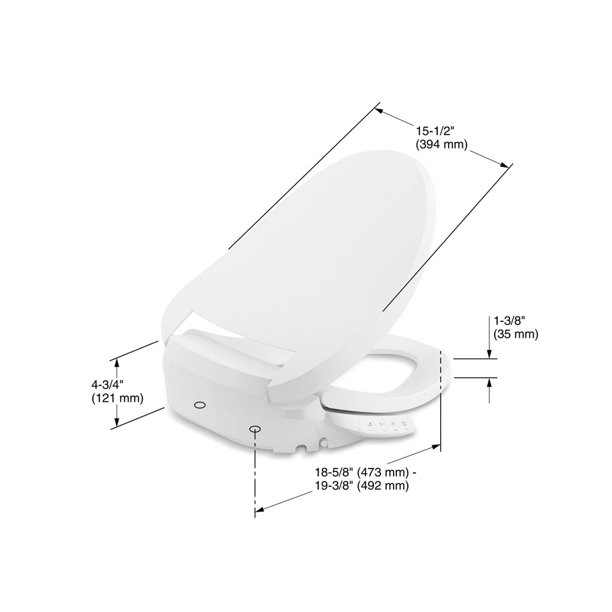 KOHLER K-18751-0 Purewash E525 Elongated Bidet Toilet Seat - White