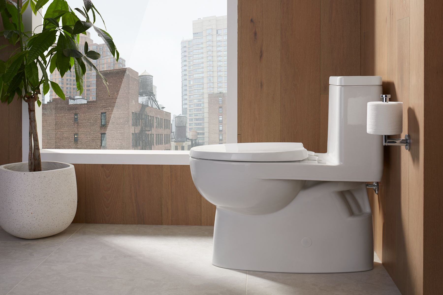 KOHLER K-78080-96 Reach One-Piece Compact Elongated Toilet With Skirted Trapway, 1.28 Gpf - Biscuit