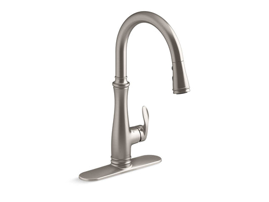 KOHLER K-29108-VS Bellera Touchless Pull-Down Kitchen Sink Faucet With Three-Function Sprayhead In Vibrant Stainless