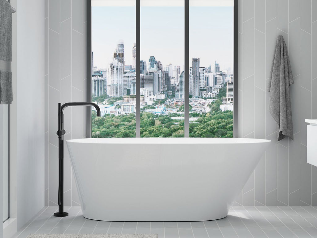 KOHLER K-T97328-4-BL Purist Floor-Mount Bath Filler Trim With Handshower - Matte Black
