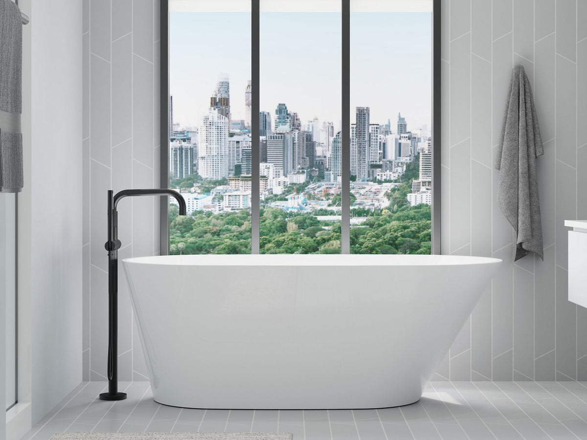 KOHLER K-T97328-4-BL Purist Floor-Mount Bath Filler Trim With Handshower - Matte Black