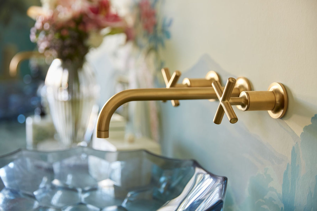 KOHLER K-T14414-3-BL Purist Wall-Mount Bathroom Sink Faucet Trim With Cross Handles, 1.2 Gpm - Matte Black