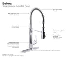 KOHLER K-29106-CP Bellera Semi-Professional Kitchen Sink Faucet With Three-Function Sprayhead - Polished Chrome