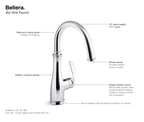 KOHLER K-29107-CP Bellera Single-Handle Bar Sink Faucet - Polished Chrome