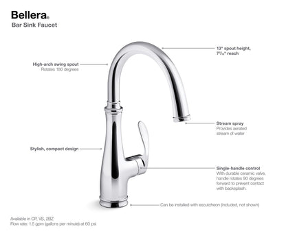 KOHLER K-29107-CP Bellera Single-handle bar sink faucet - Polished Chrome