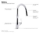 KOHLER K-560-VS Bellera Pull-Down Kitchen Sink Faucet With Three-Function Sprayhead - Vibrant Stainless