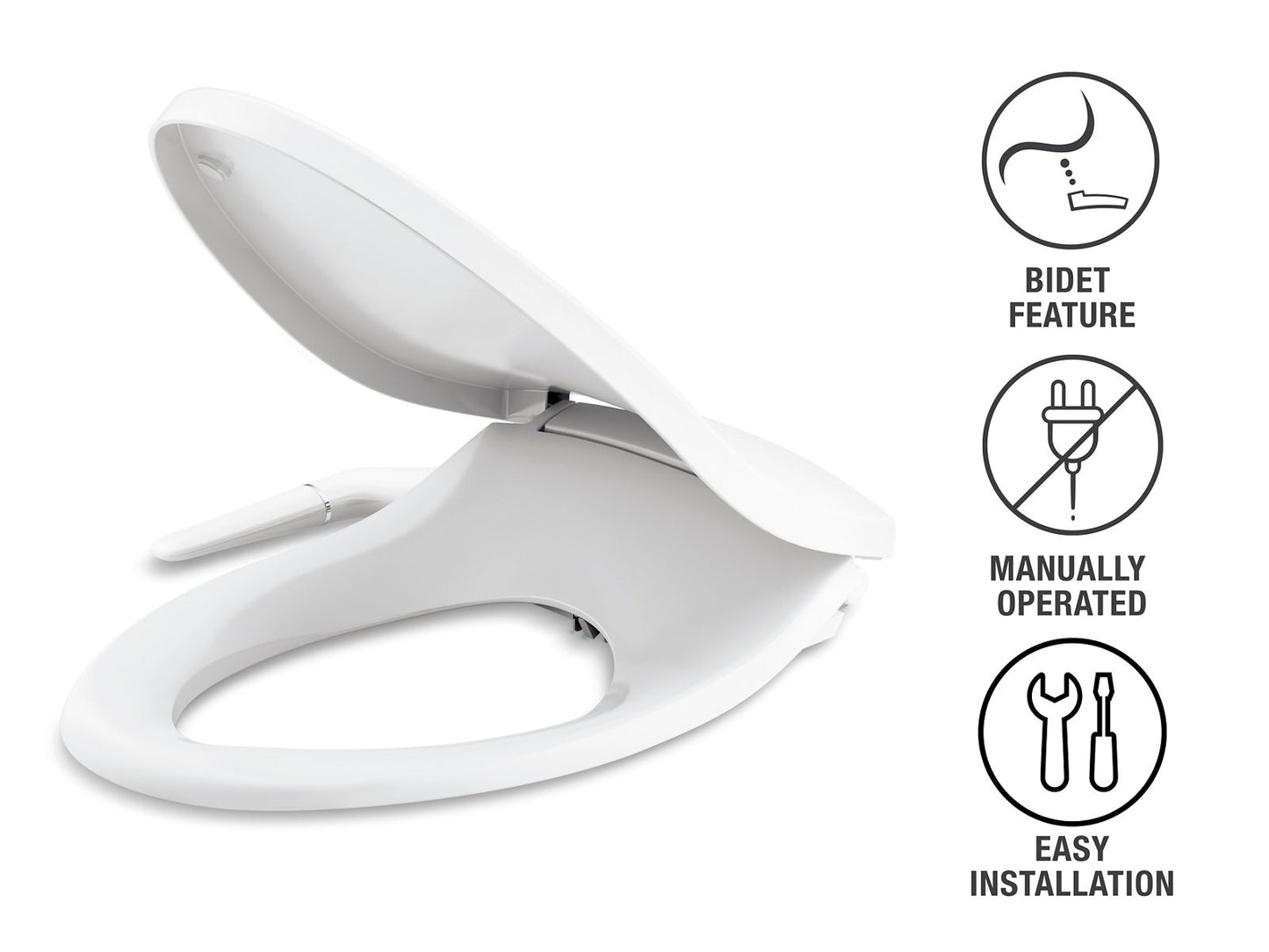 KOHLER K-5724-0 PureWash M250 Elongated manual bidet toilet seat - White