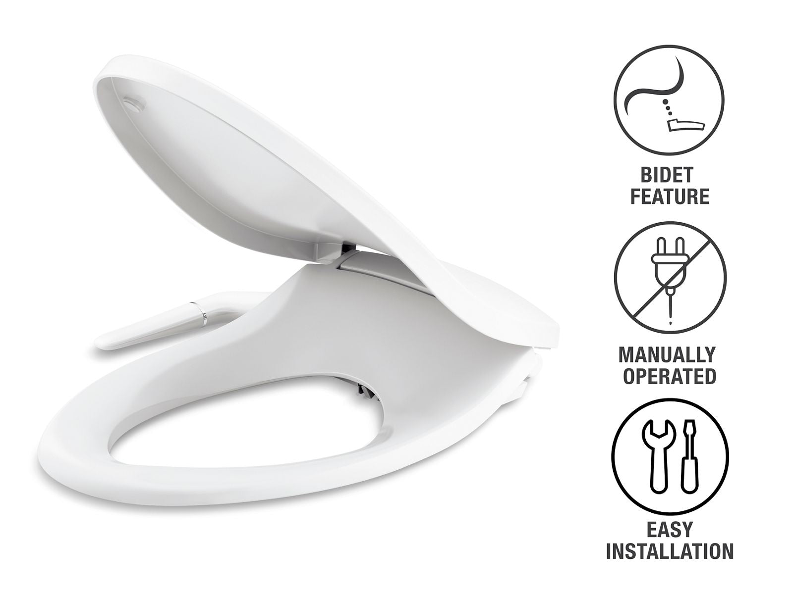 KOHLER K-5724-0 Purewash M250 Elongated Manual Bidet Toilet Seat - White