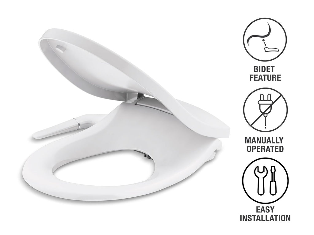 KOHLER K-76923-96 Purewash M250 Quiet-Close Round-Front Manual Bidet Toilet Seat - Biscuit