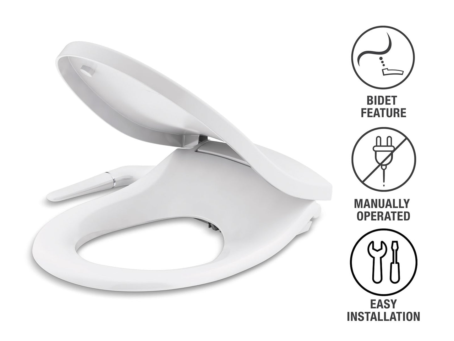 KOHLER K-76923-0 PureWash M250 Quiet-Close round-front manual bidet toilet seat - White