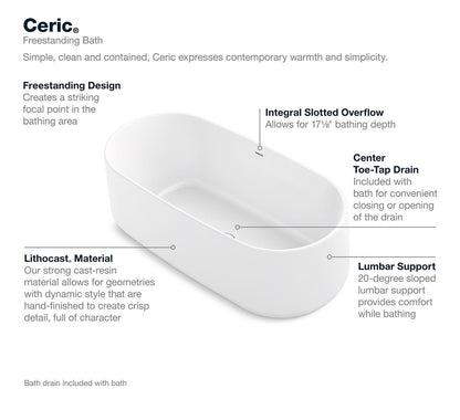 KOHLER K-8336-0 Ceric 65" x 31" freestanding bath - White