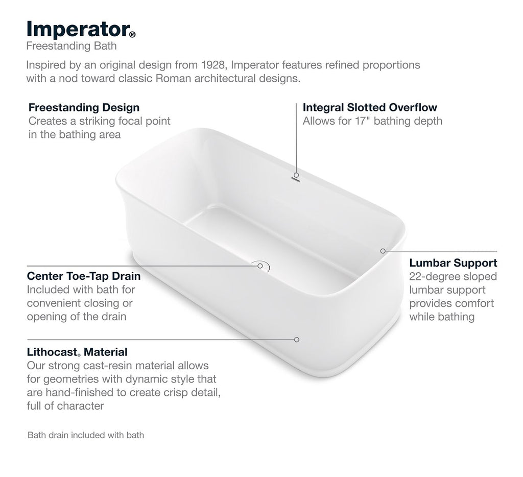 KOHLER K-8334-0 Imperator 65-3/4" X 31" Freestanding Bath - White