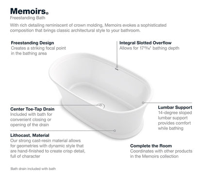 KOHLER K-8333-0 Memoirs 66-1/4" x 36-1/2" freestanding bath - White