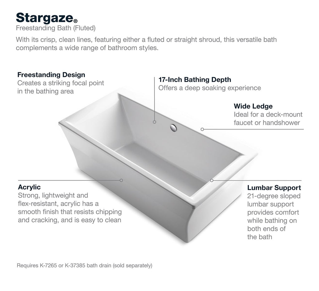 KOHLER K-6367-0 Stargaze 72" X 36" Freestanding Bath With Fluted Shroud - White