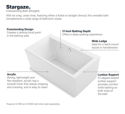 KOHLER K-6366-0 Stargaze 72" X 36" Freestanding Bath With Straight Shroud - White