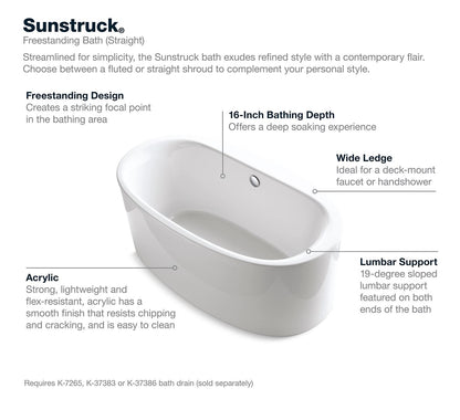 KOHLER K-6368-0 Sunstruck 65-1/2" X 35-1/2" Freestanding Bath, Straight Shroud - White