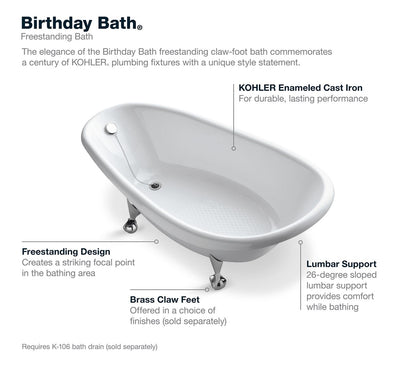 KOHLER K-100-0 Birthday Bath 72" x 37-1/2" freestanding bath - White
